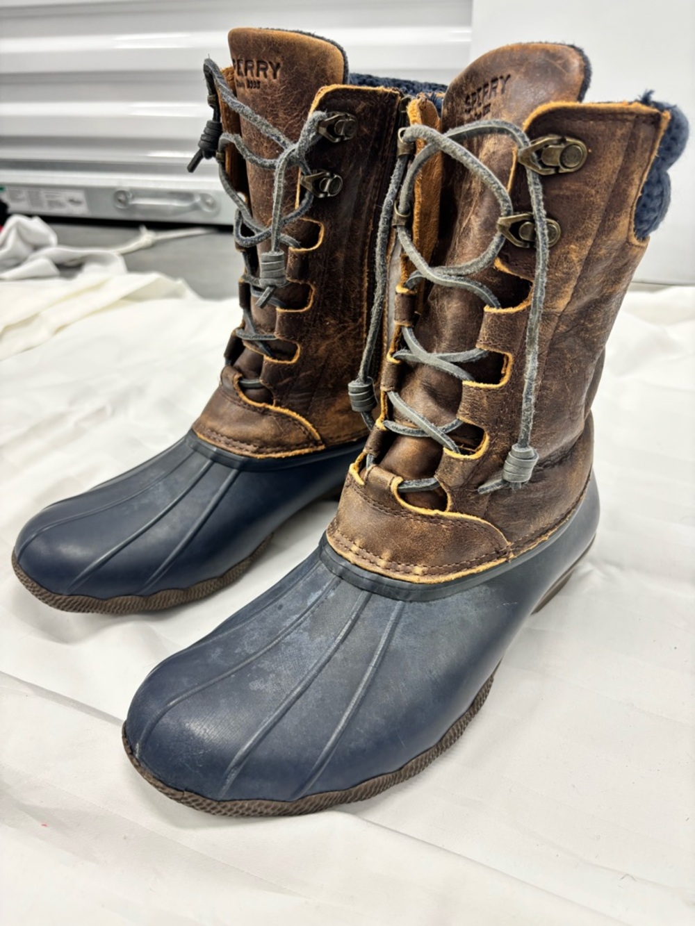 Sperry Brown Leather and Navy Waterproof Duck Boots